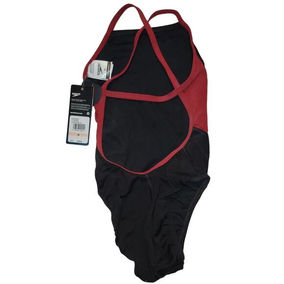 SPEEDO Endurance+ Racing Cut Crossback Black Maroon Women One Piece Swim Size 22 - Picture 2 of 8